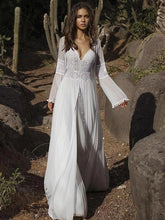 Boho V-Neck Chiffon Backless Two-Piece Beach Wedding Dress
